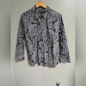 Lauren Ralph Lauren Woman's Shirt Size 2X Black/White Paisley.